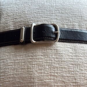 Women’s Black Leather Belt with Stylish Silver Buckle